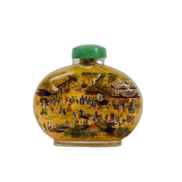 Antique Chinese Snuff Bottle Reverse Hand Painted Jade Stopper 3